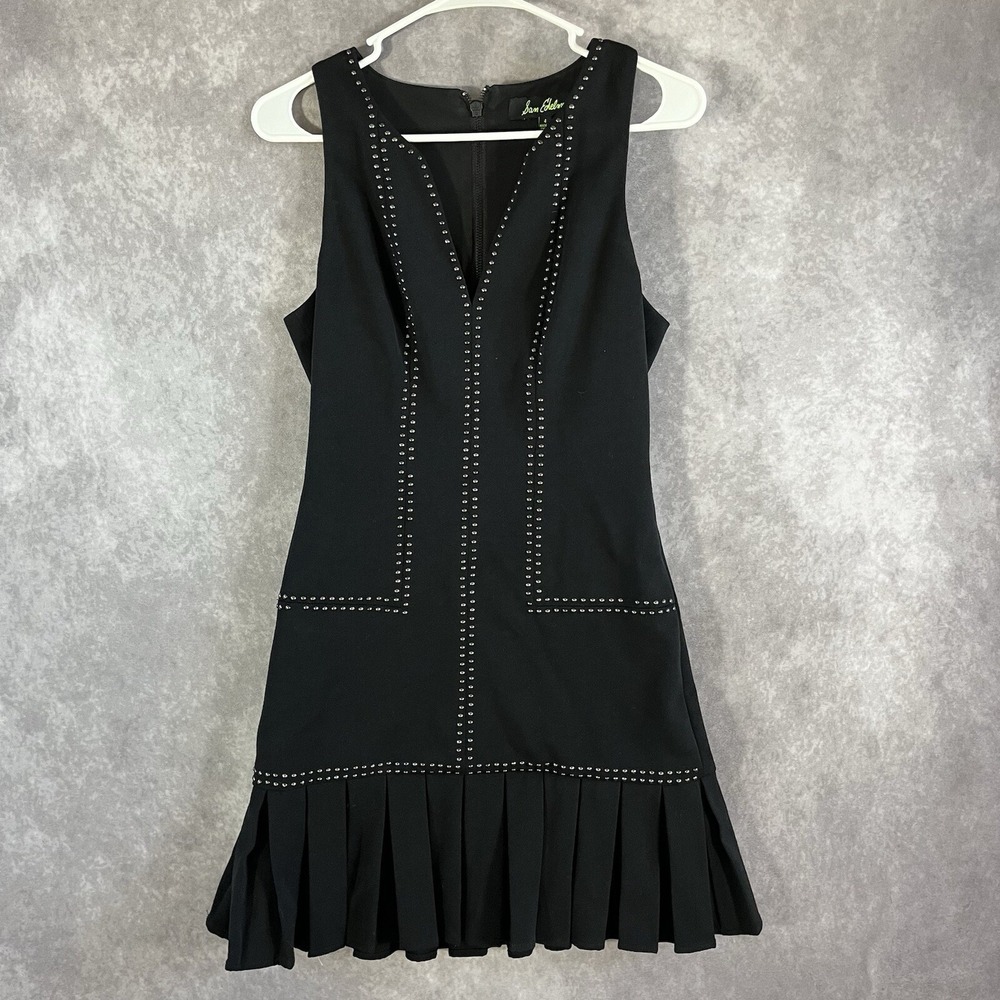 Sam Edelman Dress Women 4 Black Studded V-Neck Pleated Hem Mini Rocker Chic